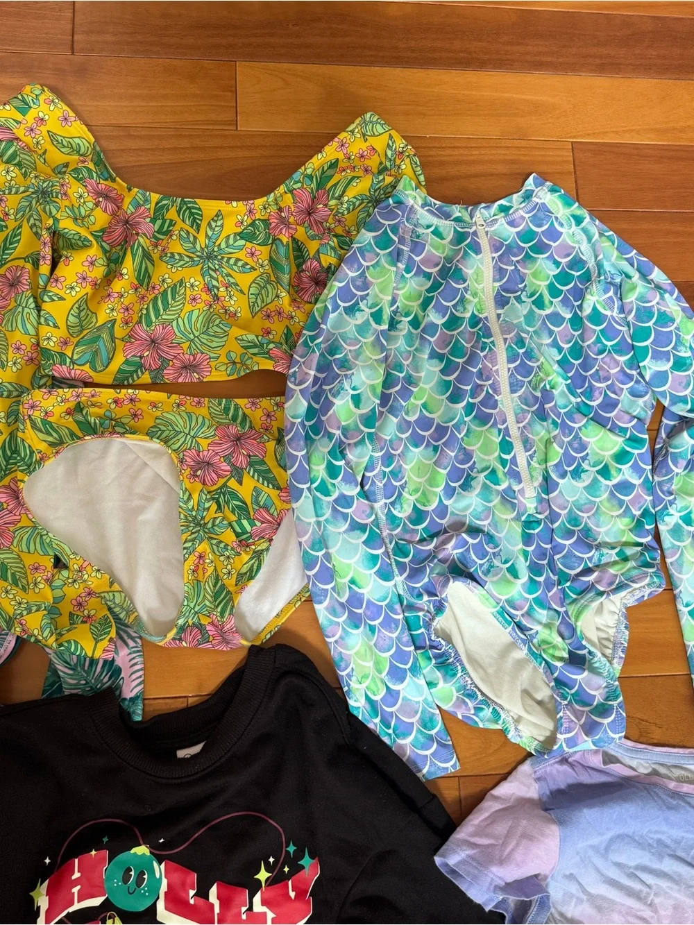 Kids Mixed Pajama Swimsuit Bundle - Multicolor Tie-Dye & Floral Sleepwear